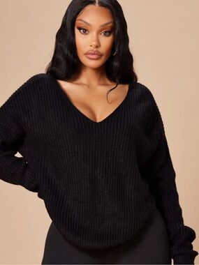 Forever 21 Black V-Neck Ribbed Knit Sweater